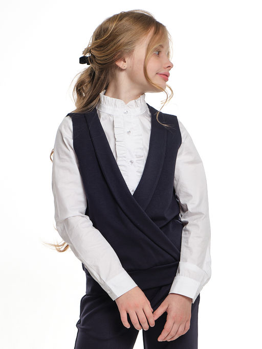 Жилетка Джемпер для девочки в школу синяя форма 22-6725 синий - Mini maxi фото 9