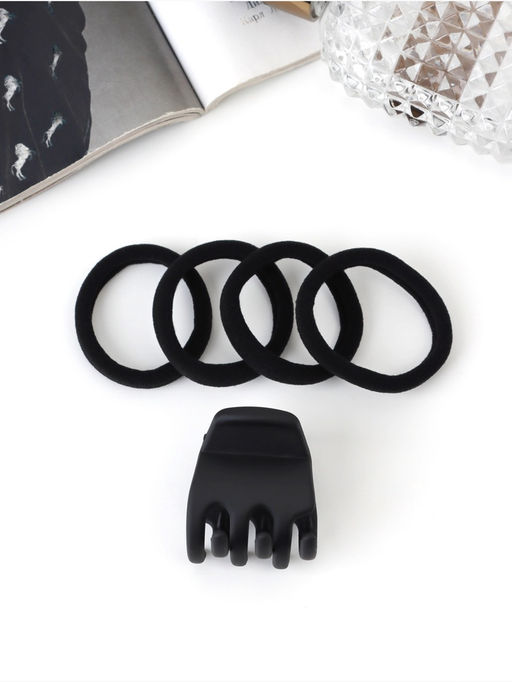 Цена за 3 шт. Набор для волос «Вивьен», 4 резинки 5.5 см, краб 3 см, зубья, чёрный