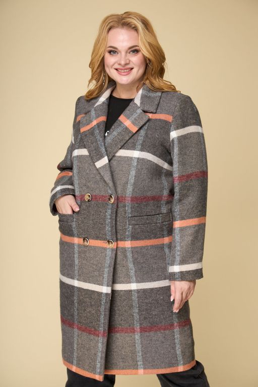 Пальто БелЭльСтиль 855 клетка коричневая фото 2