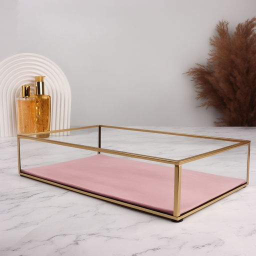 Органайзер для хранения «PINK RIPPLES», стеклянный, 29×17.5×6 см, цвет медный, розовый