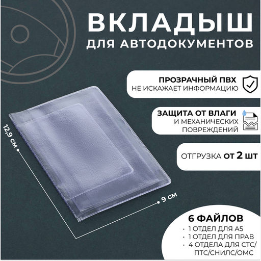 Цена за 2 шт. Вкладыш для документов 2 шт., 100 мкн, прозрачный