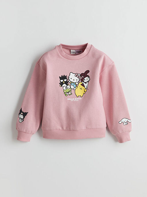 Bisiklet Yaka Hello Kitty Bask?l? Kal?n K?z ?ocuk Sweatshirt