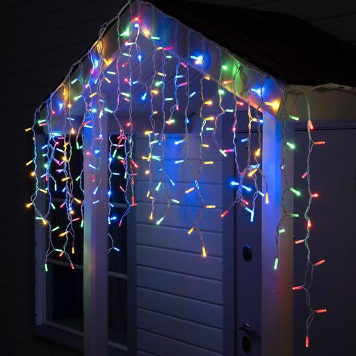 Гирлянда «Бахрома» 3×0.9 м, IP65, УМС, белая нить каучук, 144 LED, свечение мульти, 220 В