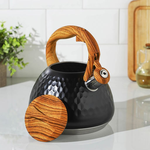 Чайник Magistro Heat, 3 л, ТРС, ручка soft-touch, со свистком, индукция, нержавеющая сталь, чёрный