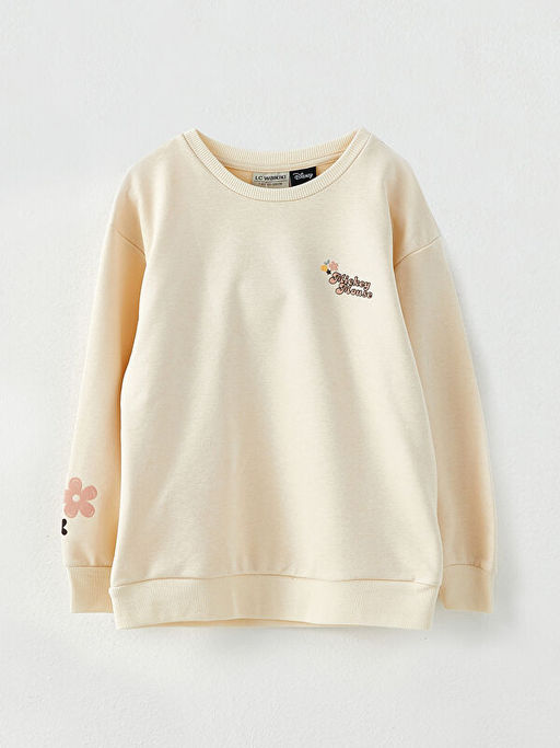 Bisiklet Yaka Mickey Mouse Bask?l? Uzun Kollu K?z ?ocuk Sweatshirt Anne K?z Kombini