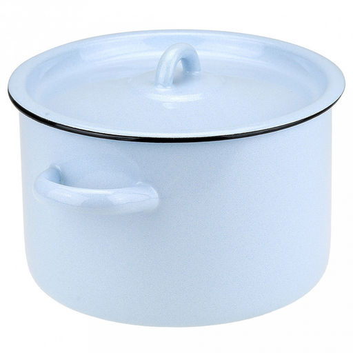 Кастрюля эмалированная 2,9л, д25см, h12см, цилиндрическая форма, металлическая крышка, серо-голубой (Россия) - Домашняя мода фото 3