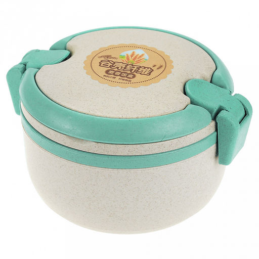 Ланч-бокс для продуктов пластмассовый Эко дом д13,8см h10см, 2 уровня: 0,15л д13,8см h2,1см; 0,6л, д13,7см h6,7см, с ложкой 13см, бежевый, с цветными клипсами и ручками, цвета в ассортименте: фисташковый, розовый (Китай) Пластик с добавлением пшени - Домашняя мода фото 7