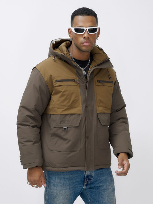 Куртка спортивная мужская зимняя с капюшоном коричневого цвета 609_1K - Mtforce фото 9