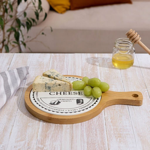 Блюдо для подачи сыра «Эстет. Сыр», 27.5×19×1.5 см, дерево, керамика, белое