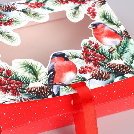 Цена за 2 шт. Коробка новогодняя складная Снегири на ветке 20 х18 х 5 см - Дарите счастье фото 3