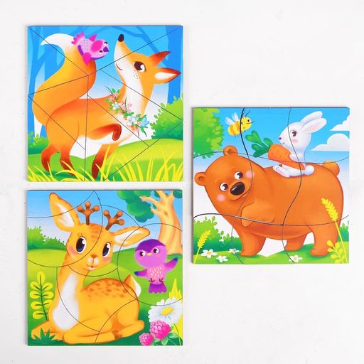 Пазл разрезной Лесные животные, 3 картинки в раме - Лесная мастерская фото 5