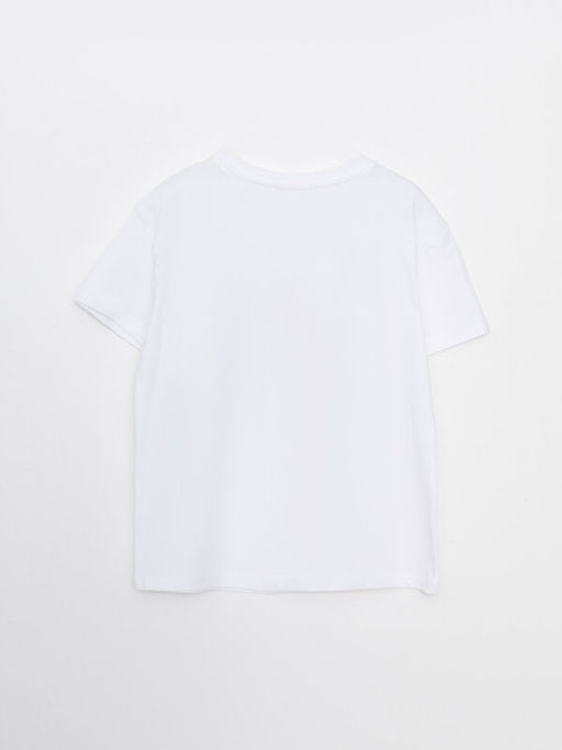 Bisiklet Yaka Bask?l? K?sa Kollu Pamuklu K?z ?ocuk Ti??rt - Waikiki фото 2