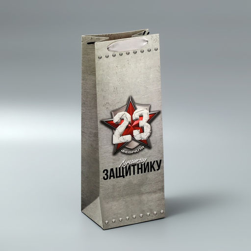 Пакет подарочный ламинированный под бутылку, упаковка, С 23 февраля, 13?35?10 см