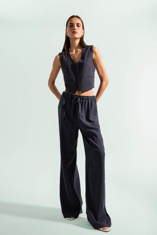 Широкие брюки с тремя карманами, нормальной талией, стандартной длины, брюки из смесового льна - Defacto фото 3