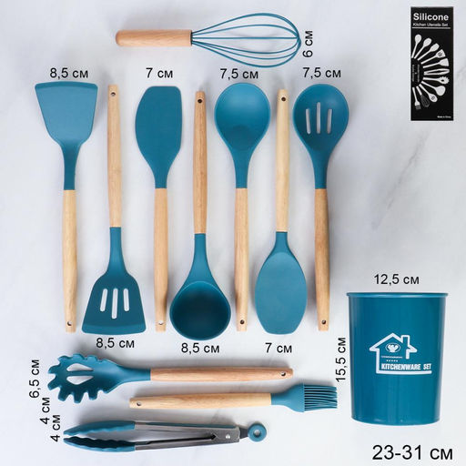 Кухонный набор 12 предметов в подставке/ KNA-894 /уп 16/ приборы силикон/дерево /0,960/мурена - Галеонтрейд фото 3