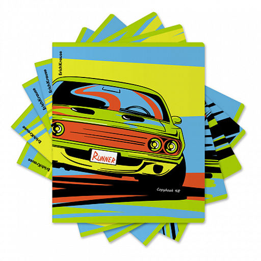 Цена за 5 шт. Тетрадь общая ученическая ErichKrause Neon Car, 48 листов, клетка, глянцевая ламинация_MIX-PACK