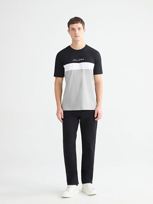 Bisiklet Yaka Renk Bloklu Penye Erkek Ti??rt