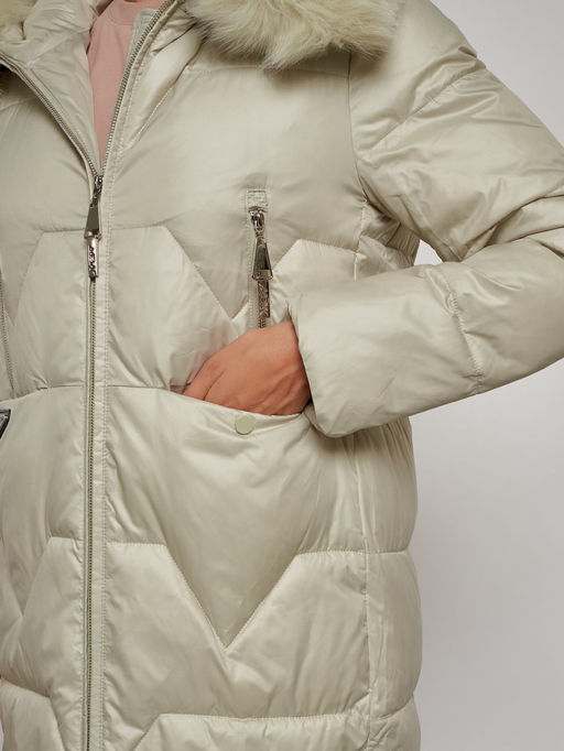 Пальто утепленное с капюшоном зимнее женское светло-зеленого 13305ZS - Visdeer фото 7