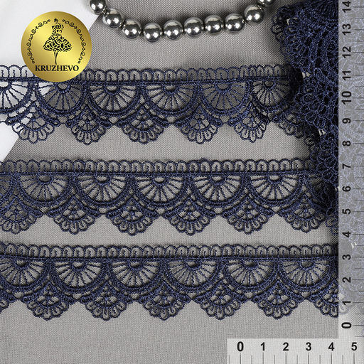 Кружево гипюр KRUZHEVO арт.TBY.8G8100 шир.33мм цв.F330 темно-синий уп.13,71м