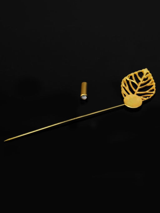 Основа Брошь-игла с листом (набор 5 шт.), L=7 см, площадка 9 мм, цвет золото