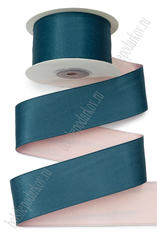 Лента сатиновая двусторонняя 4 см*10 ярд (SF-7777) темно-синий/светло-розовый №27 УЦЕНКА