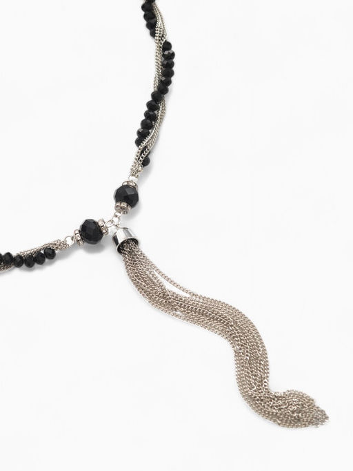 Набор 2 предмета: серьги, бусы Унисон накрученность, чёрный в серебре, 60 см