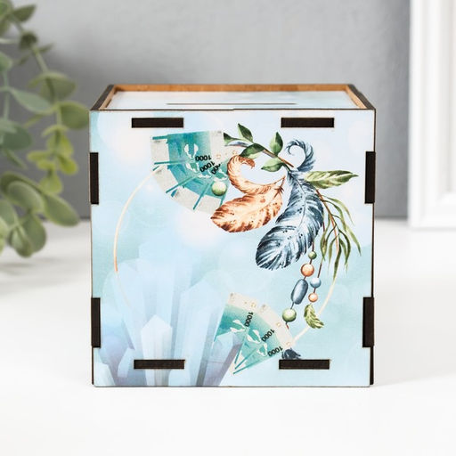 Деревянная копилка для денег «Ловец денег», куб, с надписью, 10×10×10 см