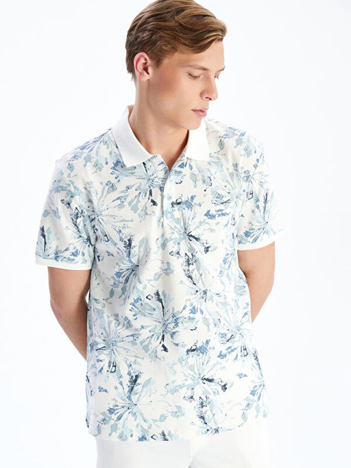 Polo Yaka K?sa Kollu Desenli Erkek Ti??rt