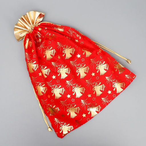 Цена за 5 шт. Мешочек подарочный плюш Новогодние колокола, колокольчик, тиснение, 30 х 40 см +/- 1.5 см - Дарите счастье фото 4