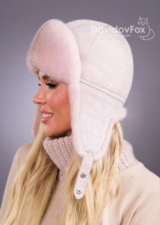 Ушанка норка трикотаж кизил - Davidovfox фото 2