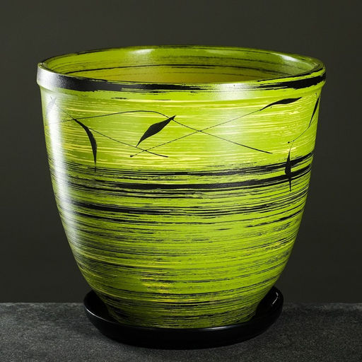 Горшок для цветов «Листья», керамический, с поддоном, 8 л, ярко-зелёный с рисунком