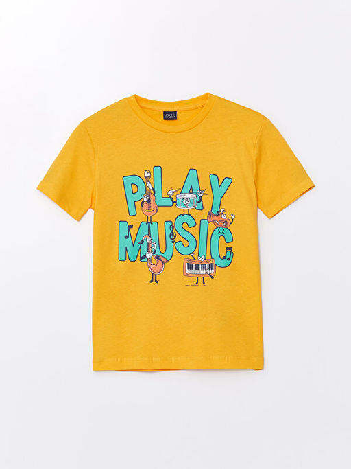 Bisiklet Yaka Bask?l? K?sa Kollu Erkek ?ocuk Ti??rt