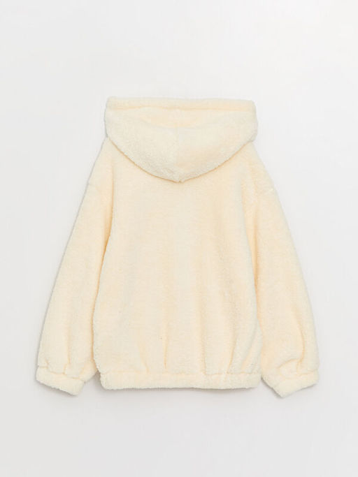 Kap??onlu Nak??l? Uzun Kollu Pel?? K?z ?ocuk Fermuarl? Sweatshirt