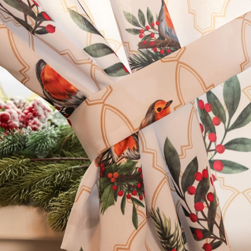 Новогодний комплект штор для кухни с подхватами «Beautiful birds» 145×180 см-2 штуки, габардин