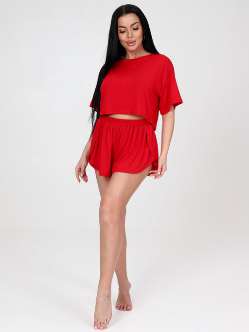 674 ПИЖАМА ЖЕНСКАЯ (шорты) (Красный) - А-дина фото 2
