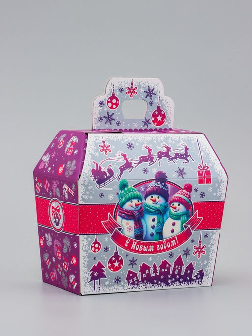 Цена за 5 шт. Коробка подарочная новогодняя «Три снеговика» 19.5×17×11 см