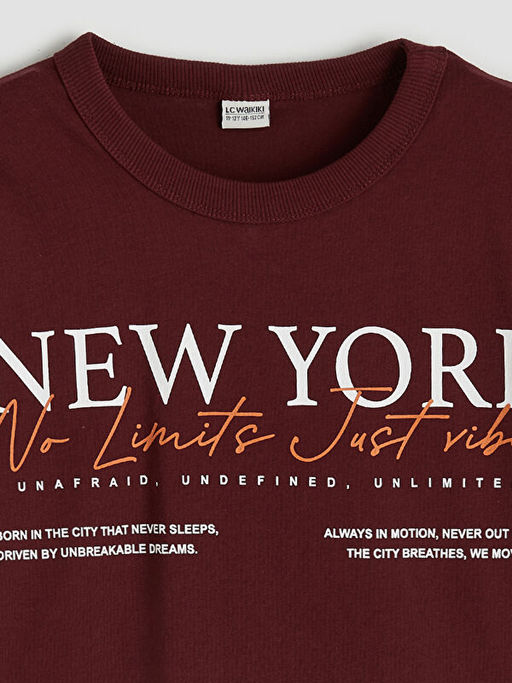 Erkek ?ocuk Bisiklet Yaka New York Bask?l? Ti??rt