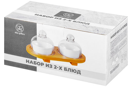Набор 2 блюд 22*11*9,5 см "Айсберг" + стеклянные крышки + дер.подставка