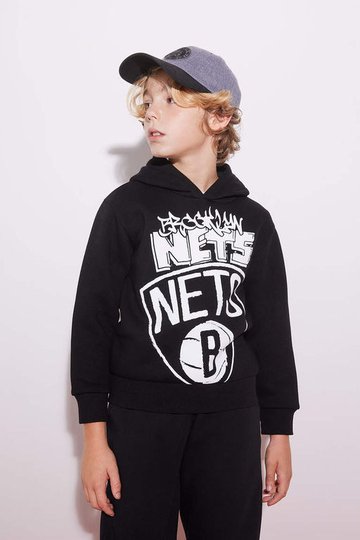 Толстовка с капюшоном для мальчиков NBA Brooklyn Nets - Defacto фото 3