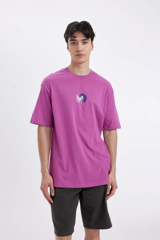 Футболка Comfort Fit с круглым вырезом и короткими рукавами с принтом на спине - Defacto фото 3