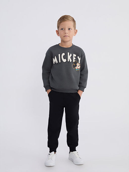 Bisiklet Yaka Mickey Mouse Bask?l? Erkek ?ocuk Sweatshirt