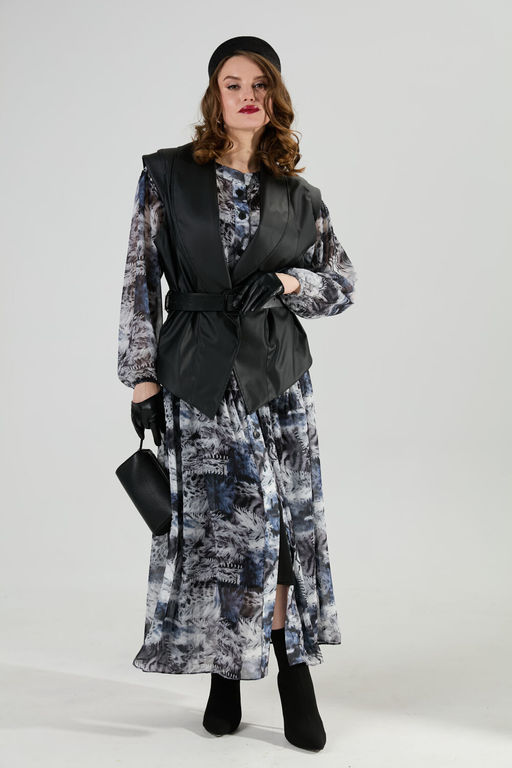 Платье NIKVA н1028-1 серая абстракция  фото 7