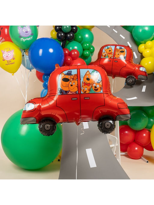 Воздушный шар фольгированный 30" «Три Кота, автомобиль»
