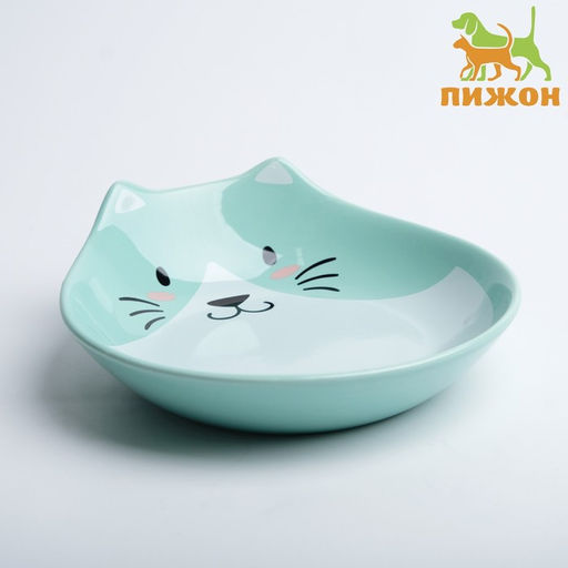Миска керамическая Голова кота 3 260 мл 15,5 x 14,5 x 5 cм, зелёная