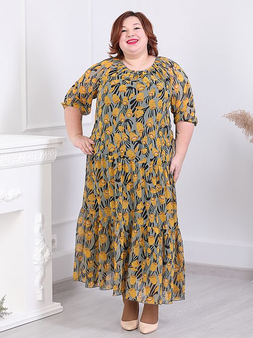 Платье с заниженной талией больших размеров - Almond фото 4