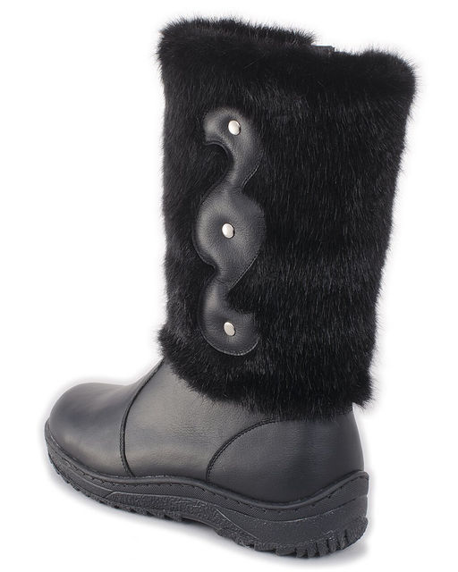 Унты женские на литой подошве. Черные., "Норка" черная. Молния.