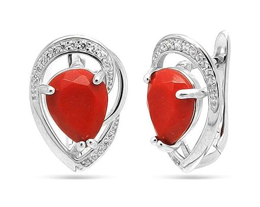 Серьги из серебра коралл, МЦВ006