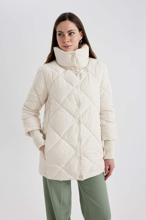 Водонепроницаемая стеганая куртка-пуховик с воротником-стойкой - Defacto фото 3