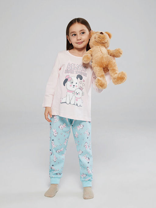 Bisiklet Yaka Bask?l? K?z ?ocuk Pijama Tak?m?