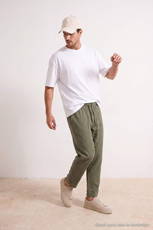 Haki Beli Lastikli Straight Erkek Pantolon TMNSS26PL00040